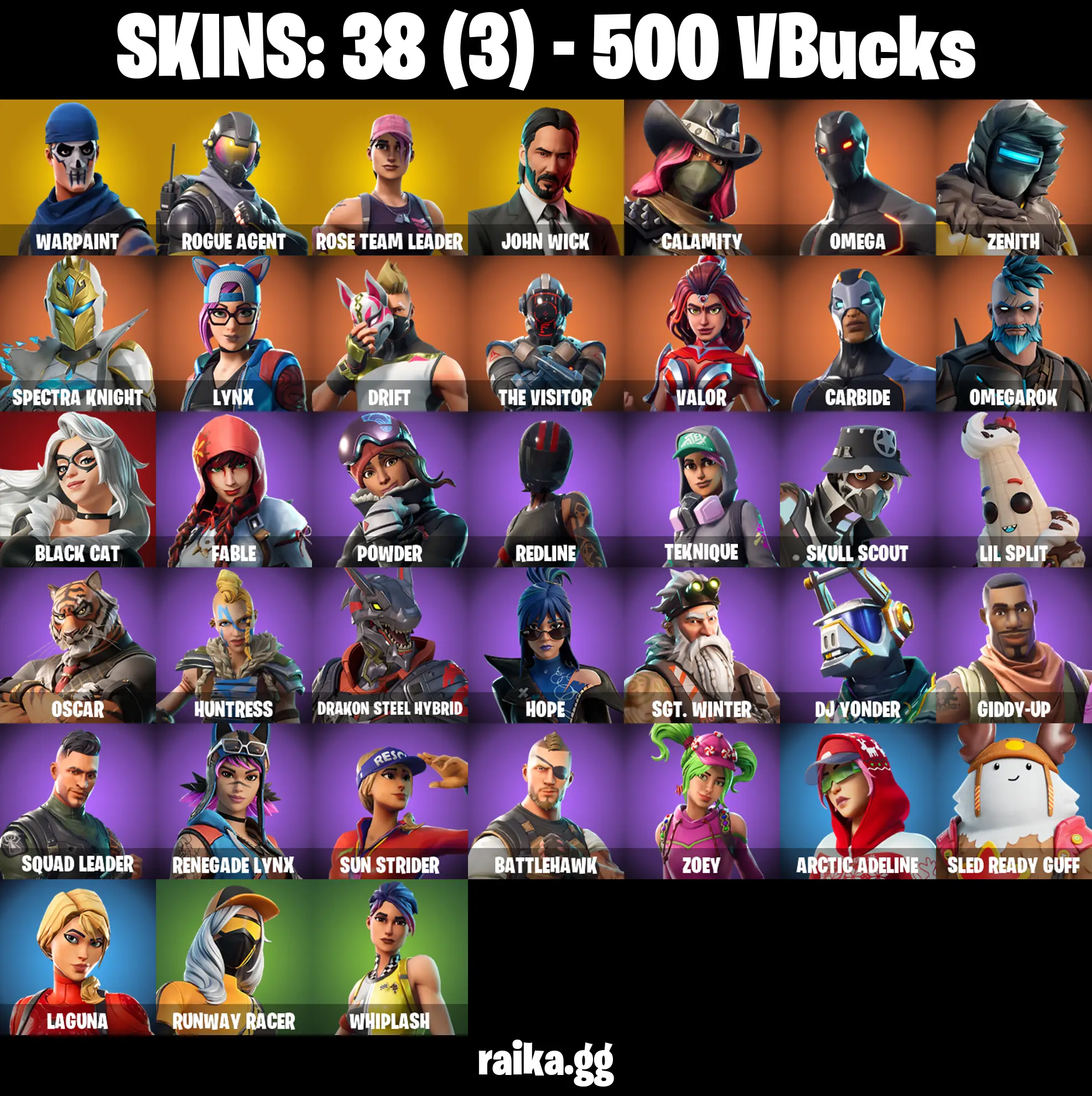PC/PSN/XBOX |38 skins | OG STW | Mako | Rogue Agent | John Wick | Rust Bucket | Ol' Woody | Orange Justice | Tidy | Take The Elf |
