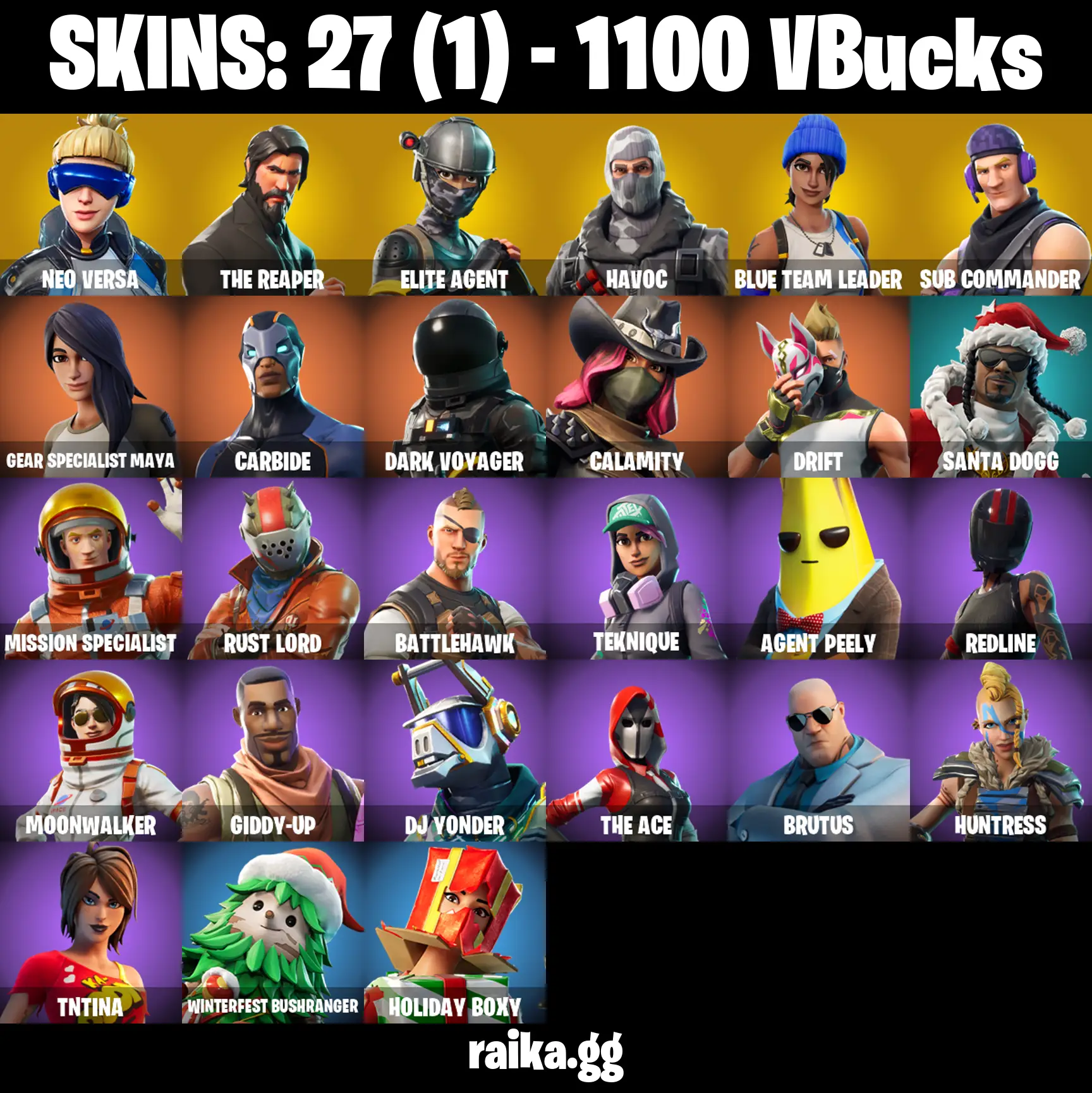 PC/PSN/XBOX |27 skins | The Reaper | Neo Versa | Elite Agent | Blue Team Leader | Mako | Take The L | Havoc | Backup Plan |