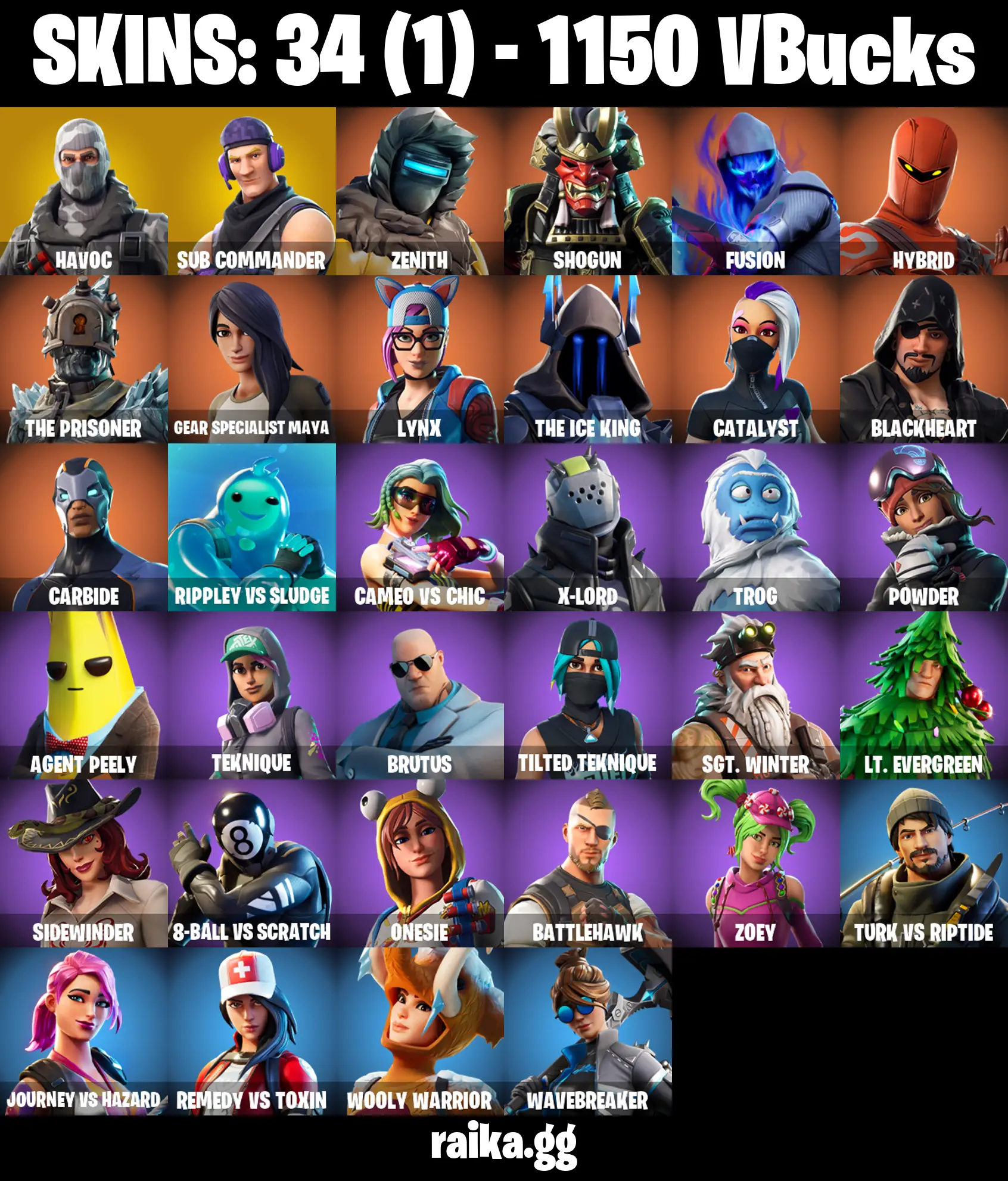 PC/PSN/XBOX |34 skins | Havoc | Sub Commander | Rust Bucket | Instigator | Orange Justice | Point It Out | Take The Elf | Carbide |