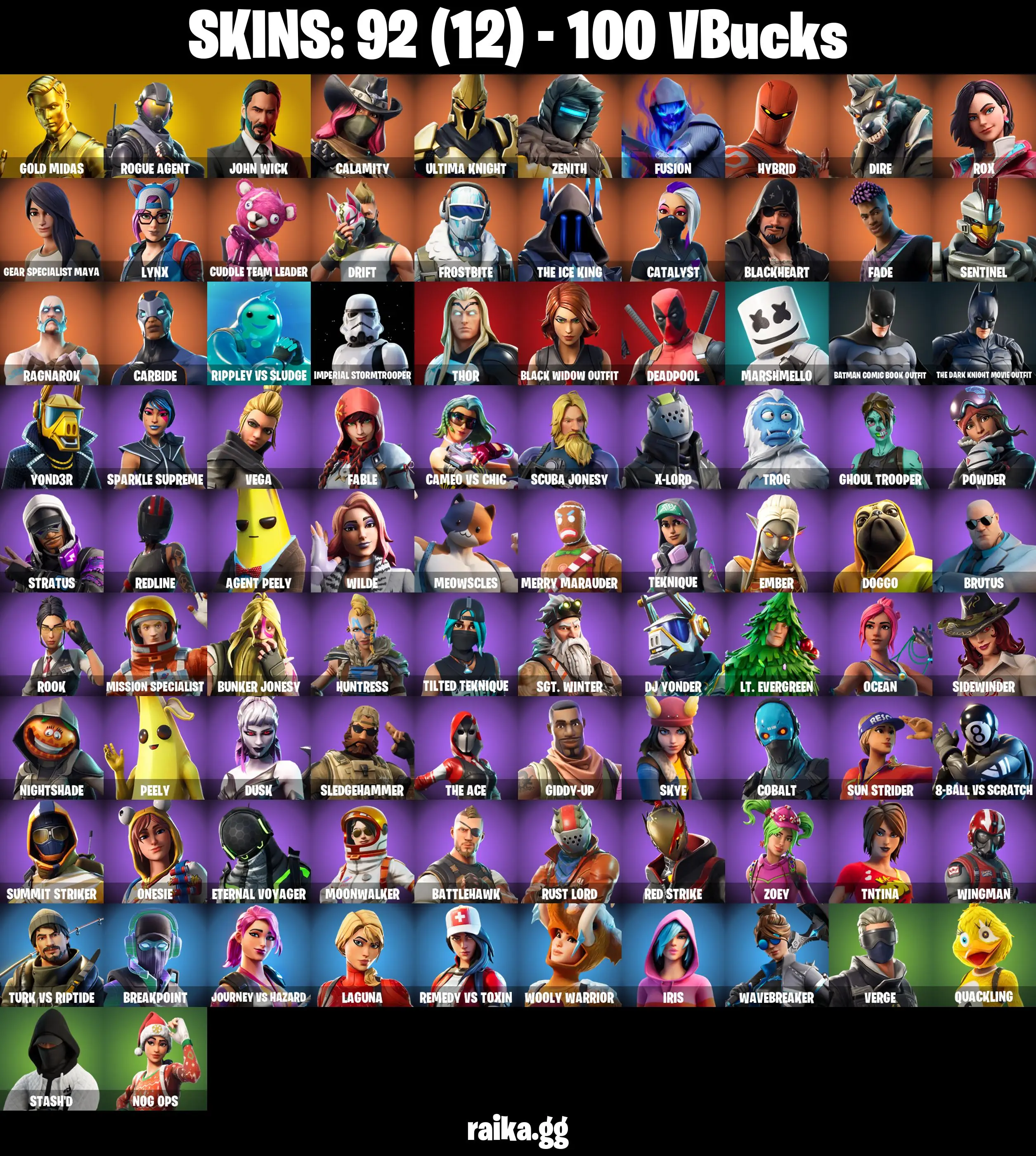PC/PSN/XBOX |92 skins | Take The L | Gold Midas | Rogue Agent | John Wick | Rust Bucket | Orange Justice | Rage | Point It Out |