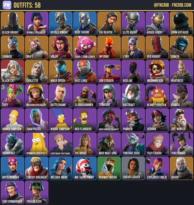 58 Skins, NFA Fortnite account