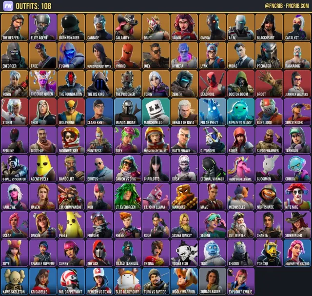 108 Skins, NFA Fortnite account