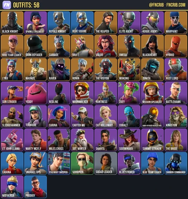 58 Skins, NFA Fortnite account