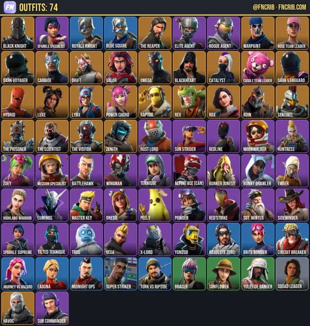 74 Skins, NFA Fortnite account