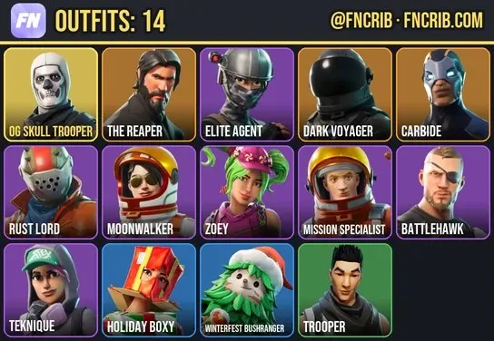 14 Skins, NFA Fortnite account