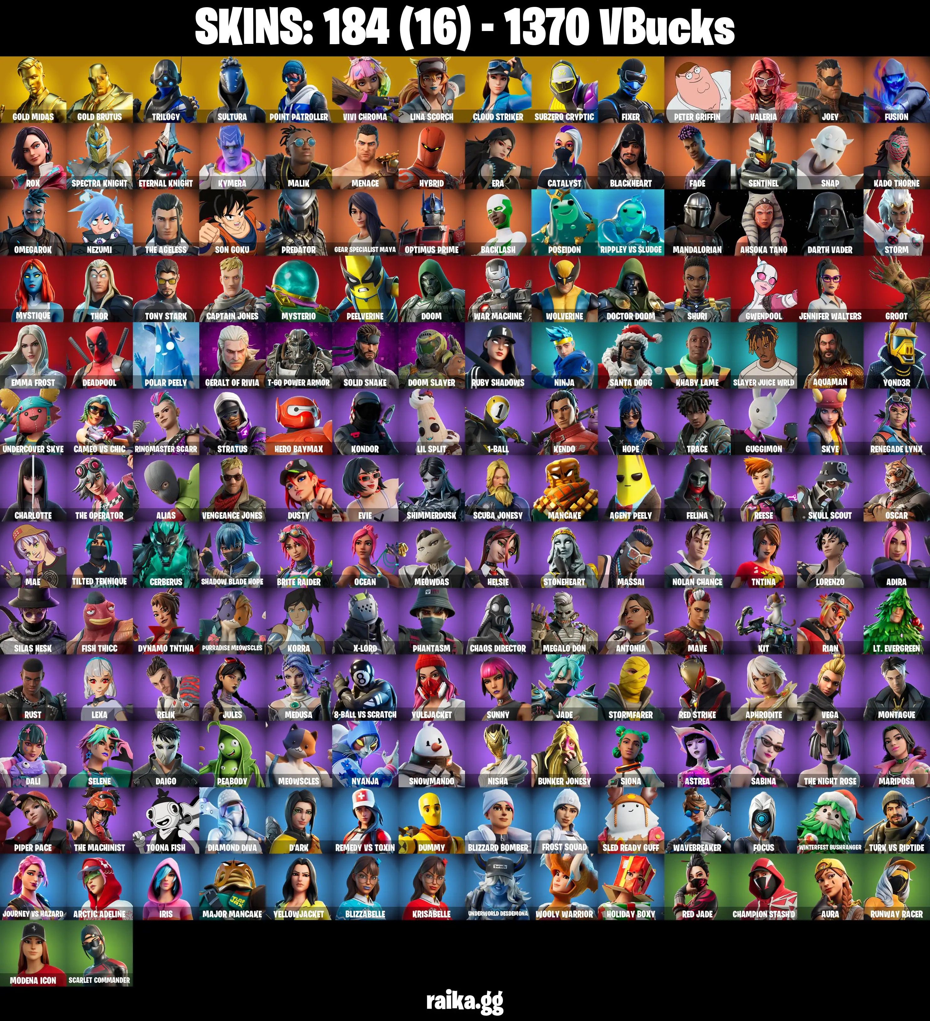 PC/PSN/XBOX |184 skins | Gold Midas | Gold Brutus | Trilogy | Sultura | Point Patroller | Vivi Chroma | Lina Scorch | Cloud Striker |