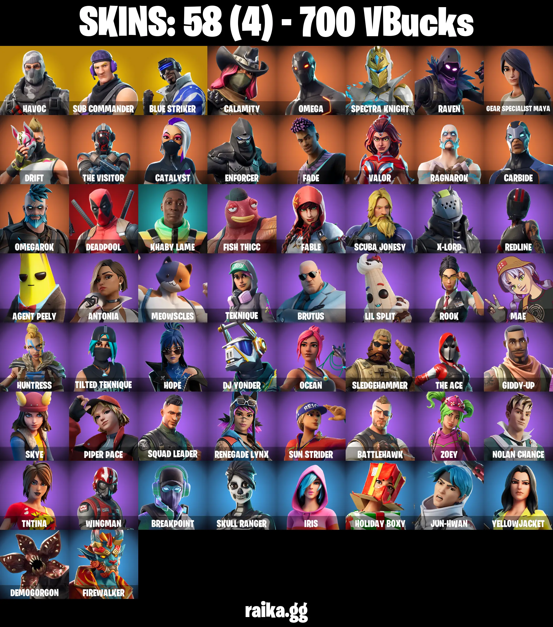 PC/PSN/XBOX |58 skins | Havoc | Sub Commander | Blue Striker | Rust Bucket | Blue Shift | Instigator | Orange Justice |