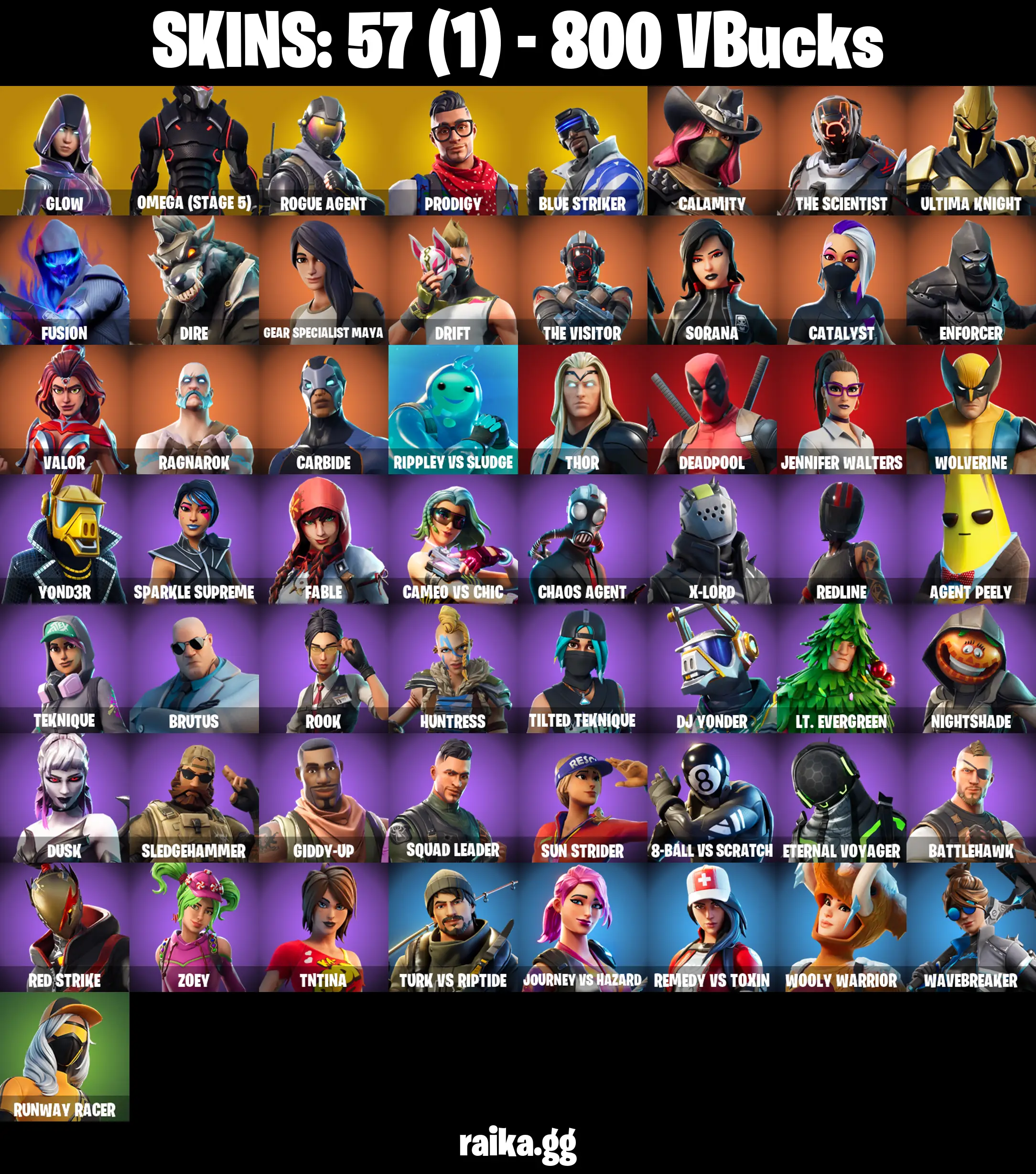 PC/PSN/XBOX |57 skins | Glow | Omega (stage 5) | Rogue Agent | Prodigy | Blue Striker | Tabulator | Rust Bucket | Blue Shift |